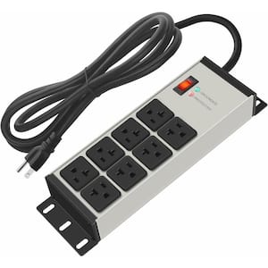 10 ft. Metal Heavy Duty Power Strip Surge Protector 20 AMP with 8-Outlets, Mountable in Gray