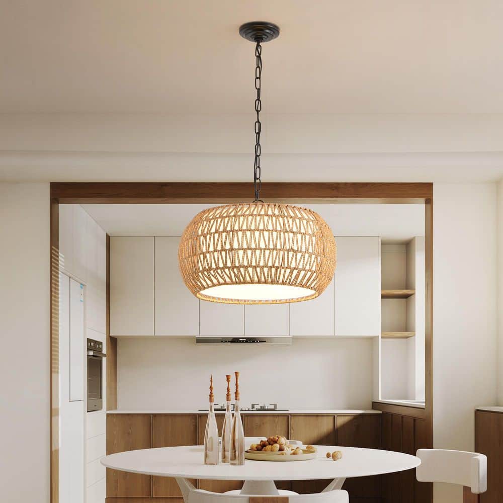 5 Light Wood Farmhouse Pendant Chandelier with Natural Rope Shade for Living Room with no bulbs included price history on PriceWatchPro
