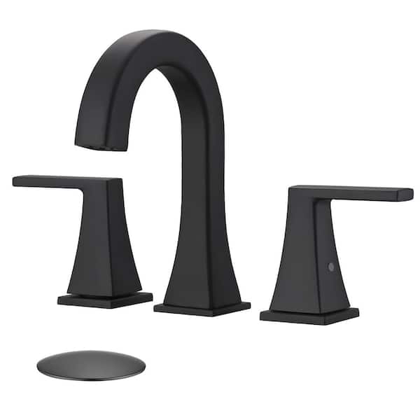 Pdpbath 8 in. 3 Hole Widespread Double Handle Bathroom Faucet with Pop-Up Drain in Matte Black