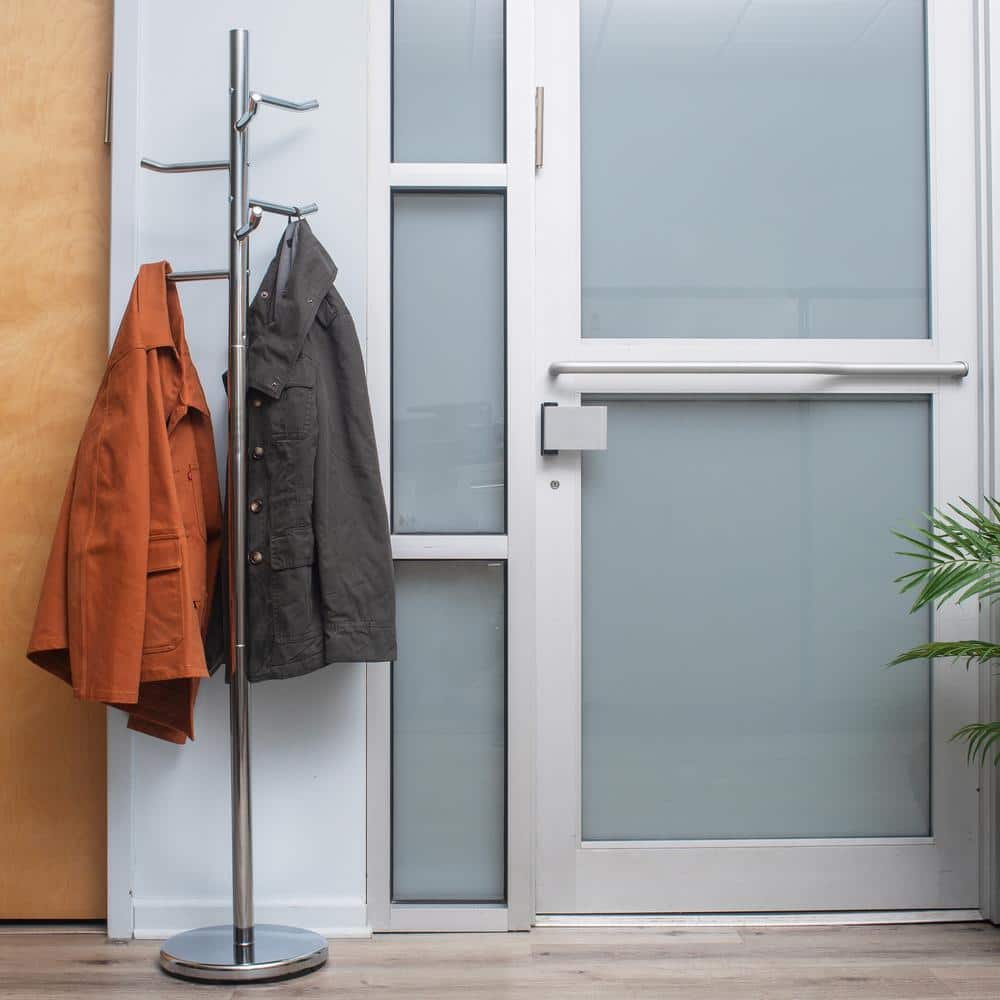 Silver Heavy-Duty Metal Freestanding Coat Rack with 6 Hooks