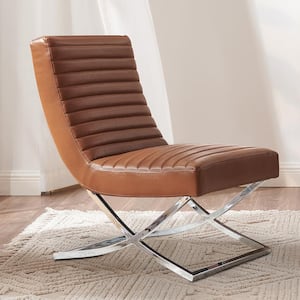 Sally Cognac Faux Leather Accent Side Chair with X-Crossed Metal Legs