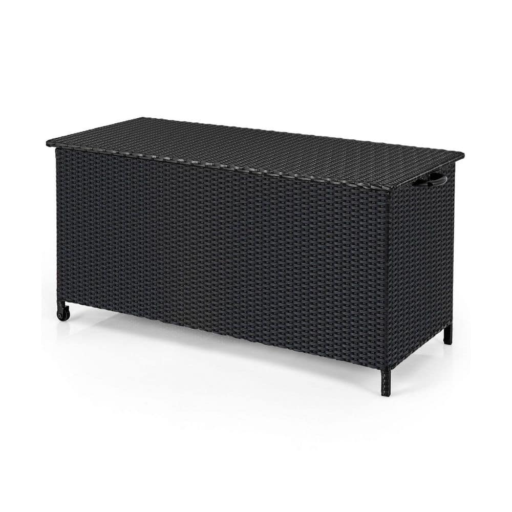 85 Gal. PE Rattan Deck Box Outdoor Storage Container with Universal Wheels 
