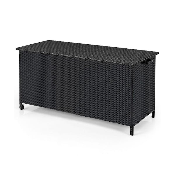Unbranded 85 Gal. PE Rattan Deck Box Outdoor Storage Container with Universal Wheels in Black