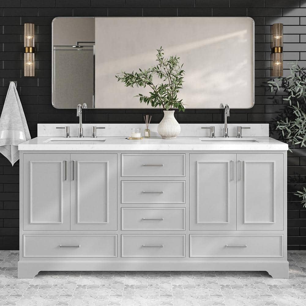 Stafford 72'' Gray Double Bathroom Vanity with Quartz Top