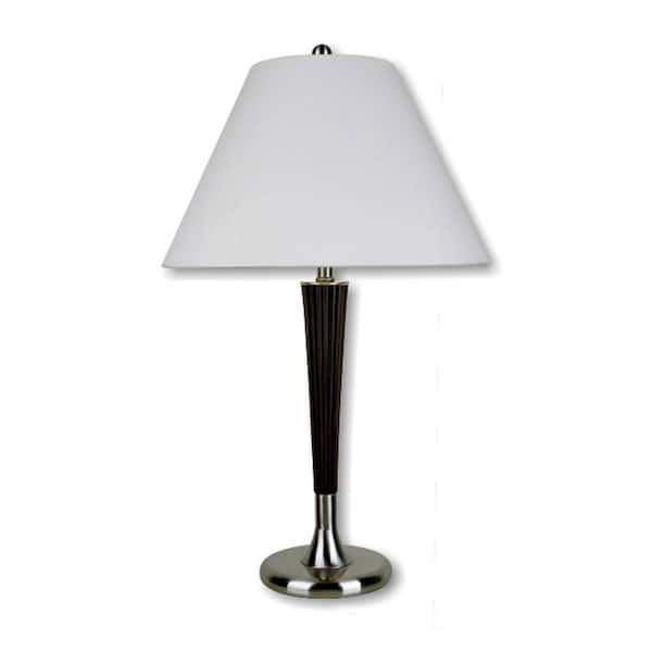 HomeRoots 29 in. Brown Walnut Candlestick Table Lamp with White Classic Empire Shade