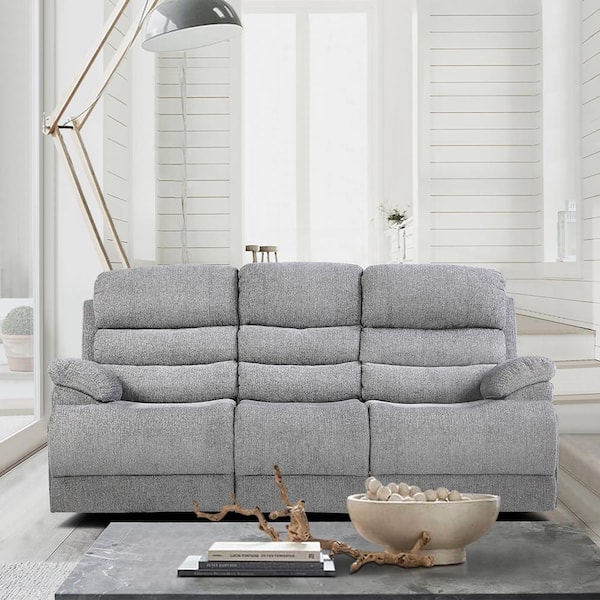 Lazzara Ember 83.5 in. W Straight Arm Chenille Rectangle Power Reclining Sofa with Power Headrests and USB Ports in. Gray
