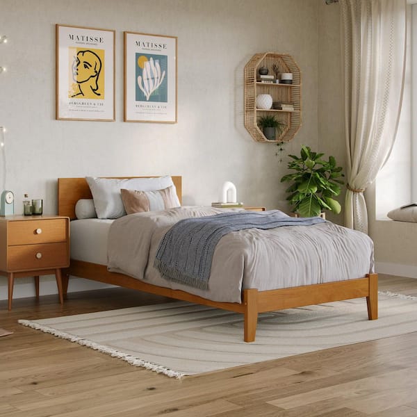 AFI Orlando Light Toffee Natural Bronze Solid Wood Frame Twin XL Low Profile Platform Bed