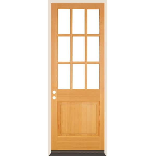 Krosswood Doors 36 in. x 96 in. Farmhouse Beveled 9-Lite Clear Glass Right Hand Clear Stain Hemlock Wood Prehung Front Door