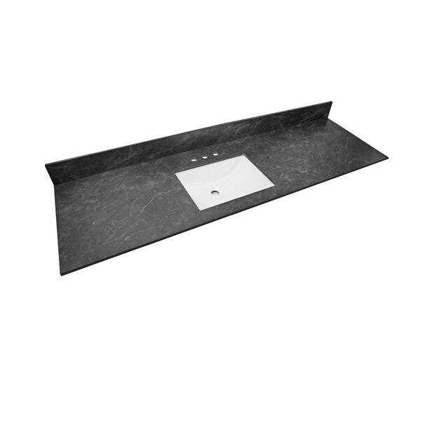73 in. W x 22 in. Vanity Top in Black Amani with Single White Sink and 4 in. Faucet Spread 73 in. W x 22 in. Vanity Top in Black Amani with Single White Sink and 4 in. Faucet Spread