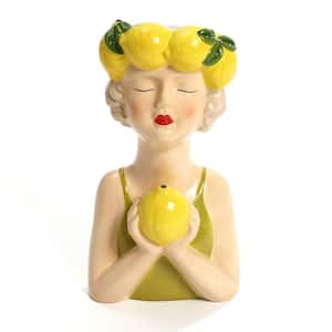 11.6 in. Multi-Colored Lady Lemons Ceramic Sculpture Pot Vase