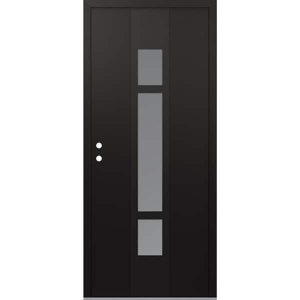 A9 36 in. x 80 in. Black P Right-Hand/Inswing Frosted Glass Black/White Steel Prehung Front Door
