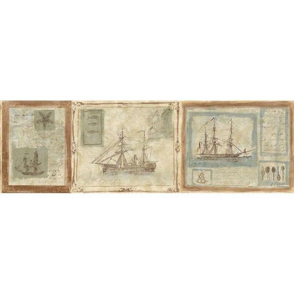 The Wallpaper Company 8.5 in. x 15 ft. Beige Earth Tone Nautical Ships Border