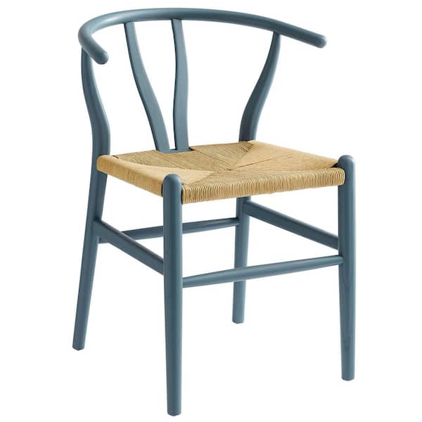Amish Wood Rope Dining Room Chair in Harbor Blue-32 Inch Tall Solid Elm Wood Accent Side Chair