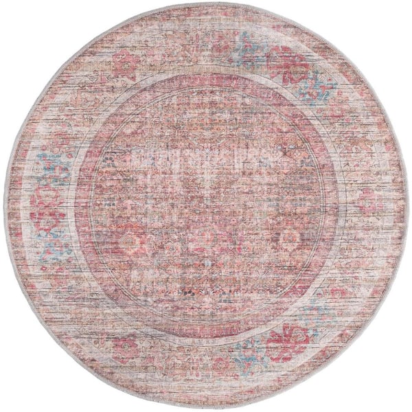 Unique Loom Nostalgia Euphoria Rust Red and Brown 4 ft. Round Machine Washable Area Rug
