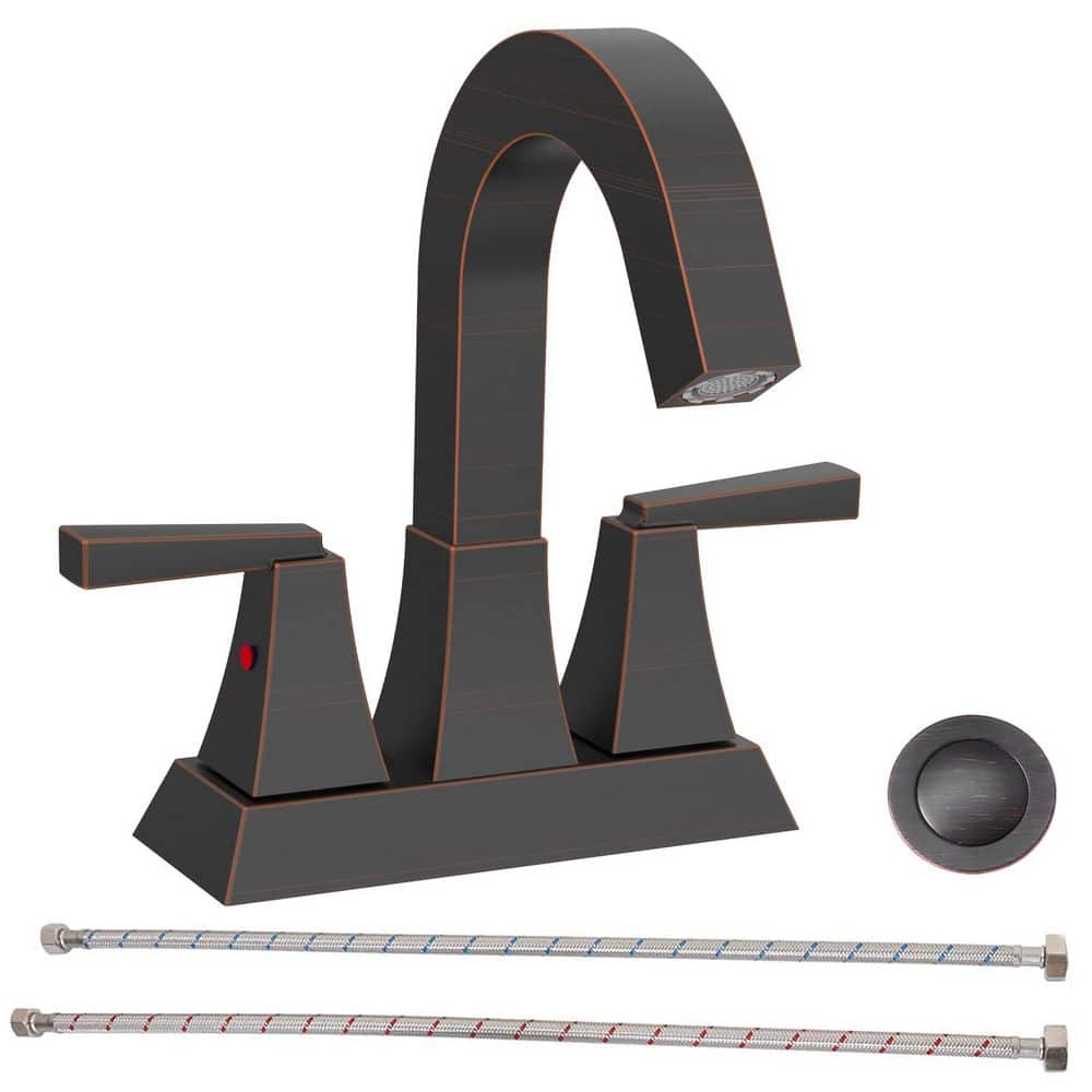 4 in. Centerset Double Handle High Arc Bathroom Sink Faucet with Drain Kit in Oil Rubbed Bronze price history on PriceWatchPro