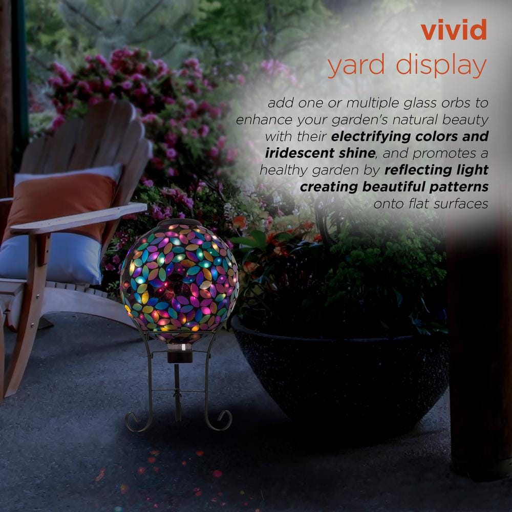 11" Solar Mosaic Iron/Glass Gazing Globe with Stand Purple - Alpine Corporation
