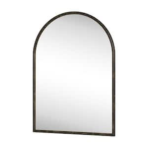 24 in. W x 36 in. H Vintage Arched Iron Framed Decorative Wall Mirror in Bronze Set of 2