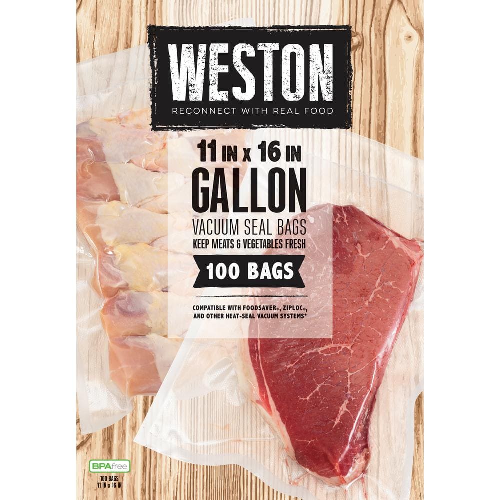 Weston Clear Gallon Vacuum Sealer Bags, 11" x 16", 100 Count