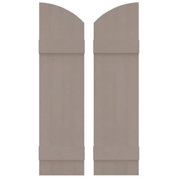 Builders Edge 14 in. W x 49 in. H Vinyl Exterior Arch Top Joined Board and Batten Shutters Pair in Clay