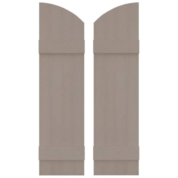 Builders Edge 14 in. W x 53 in. H Vinyl Exterior Arch Top Joined Board and Batten Shutters Pair in Clay