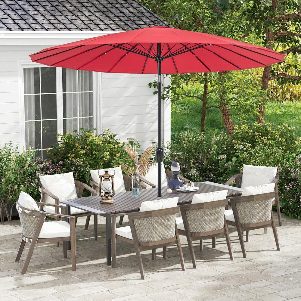 9-Foot Red Polyester and Aluminum Patio Umbrella