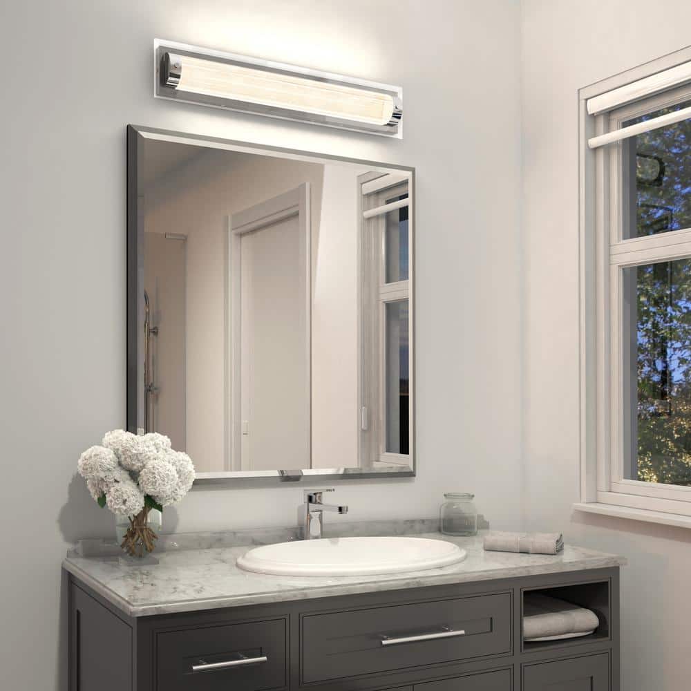 Glamour 27 in. 1-Light Chrome Modern Integrated LED 3 CCT Vanity Light Bar for Bathroom price history on PriceWatchPro