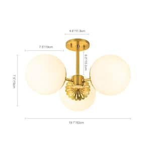 Ceder 19.7 in. W 3-Light Aged Brass Modern Sputnik Globe Semi-Flush Mount Floral Glass Ceiling Light