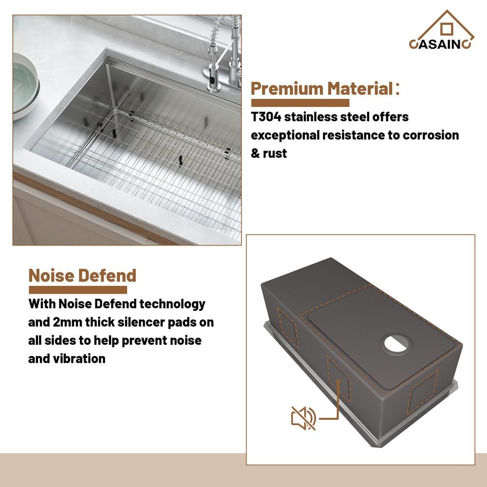 36" Stainless Steel Undermount Kitchen Sink with Accessories