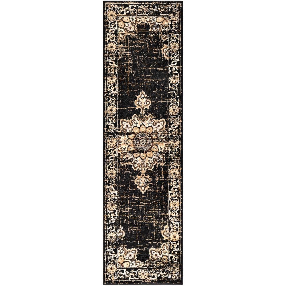 Livabliss Sora Black 2 ft. 2 in. x 7 ft. 6 in. Oriental Runner Rug ...