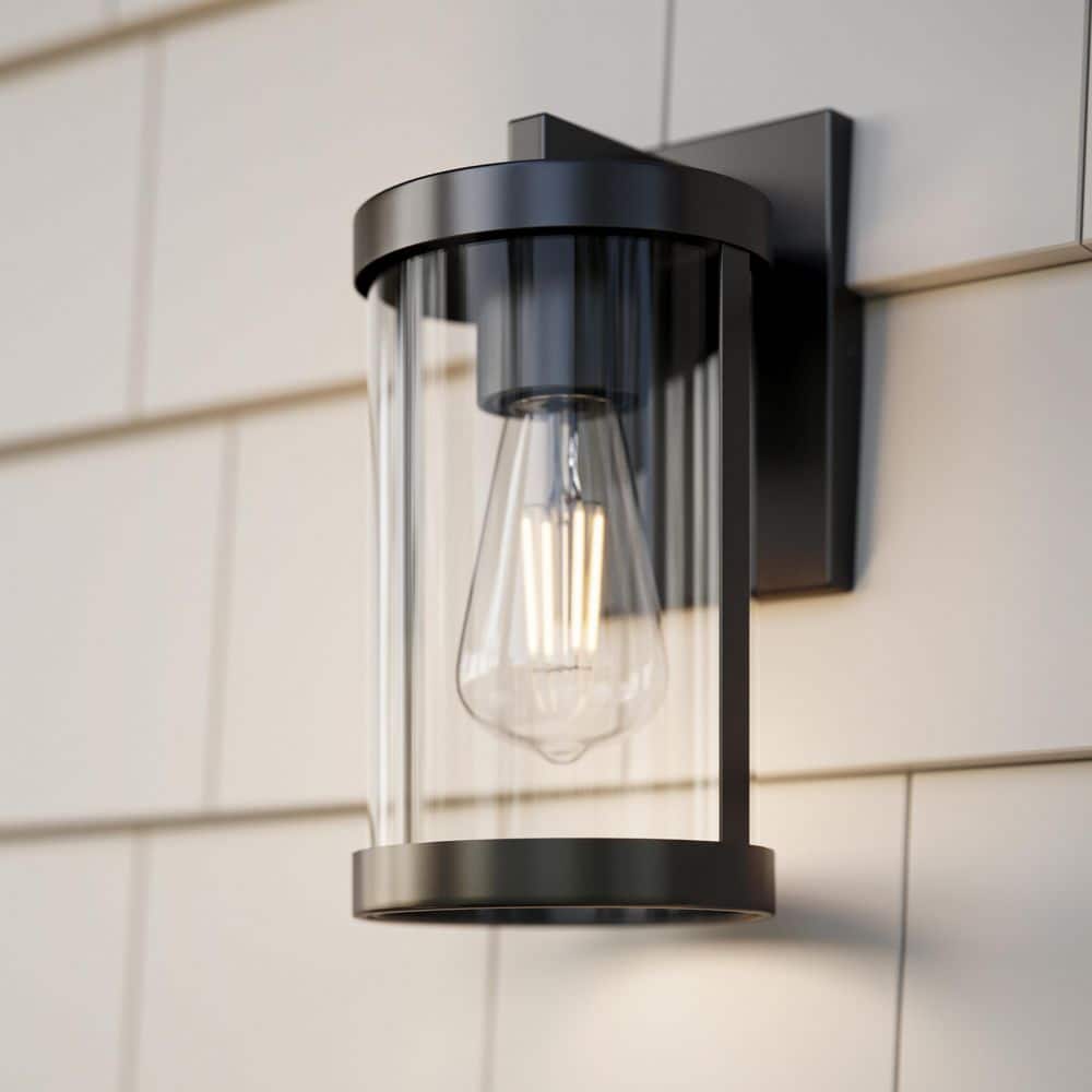 Kagen 10 In. Matte Black 1-Light Hardwired Small Outdoor Wall Light with Clear Glass Panels price history on PriceWatchPro