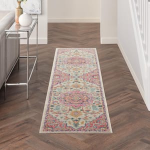 Passion Ivory/Pink 2 ft. x 8 ft. Persian Modern Transitional Kitchen Runner Area Rug