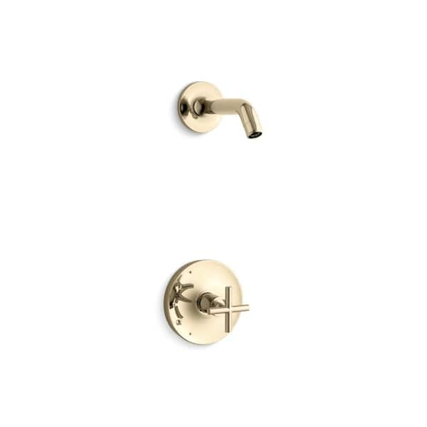 KOHLER Purist 1 Handle Rite Temp Shower Trim Kit With Cross Handle   Vibrant French Gold Kohler Shower Bathtub Trim Kits Tls14422 3 Af 64 600 