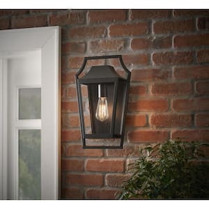 Elsmere 16 in. Matte Black 1-Light Outdoor Line Voltage Wall Sconce with No Bulb Included