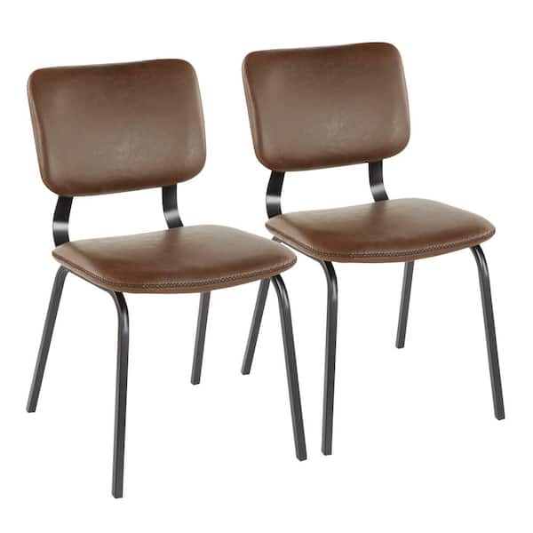 Lumisource Foundry Espresso Faux Leather Chair with Brown Stitching (Set of 2)