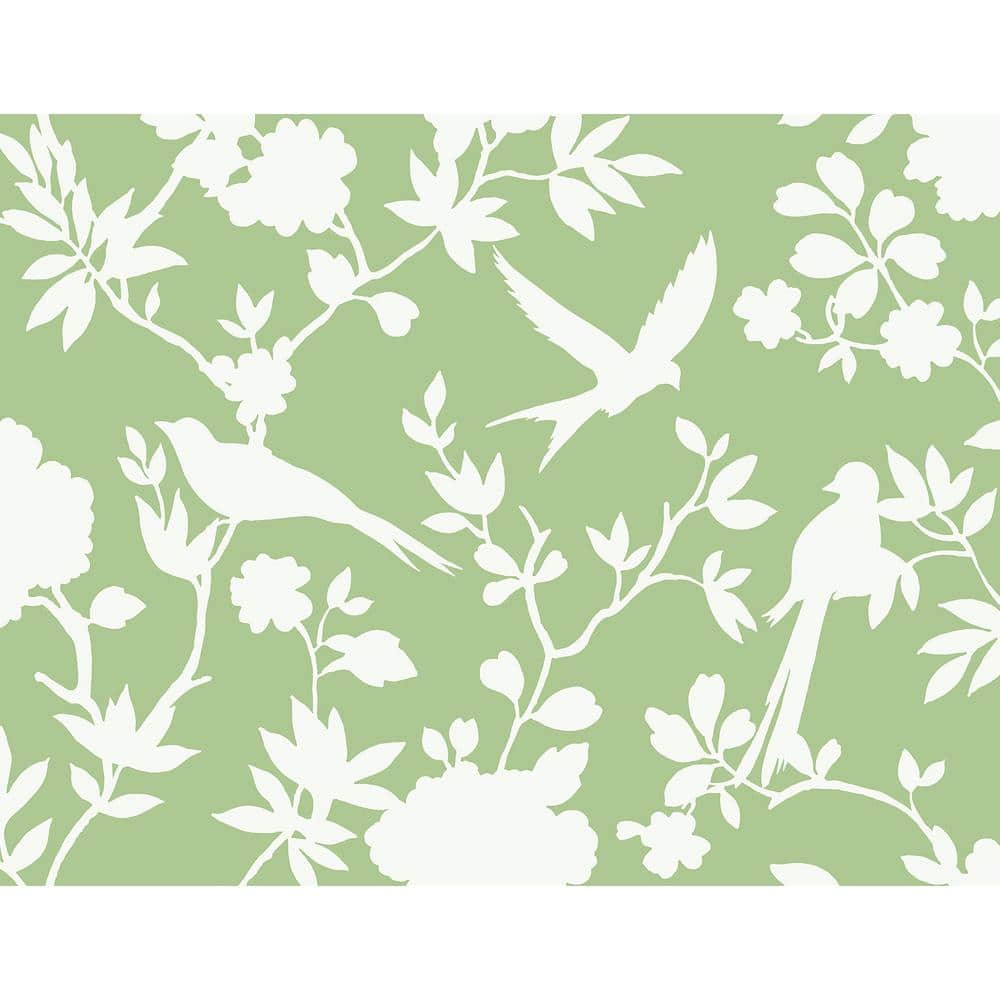 Seacrest Green Kauai Bird Toile Vinyl Wallpaper Roll