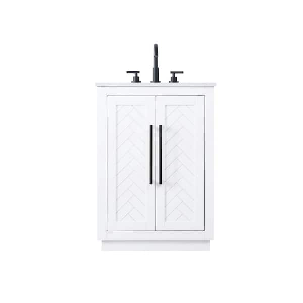 24 in. Single Sink White Bath Vanity with White Engineered Marble Top