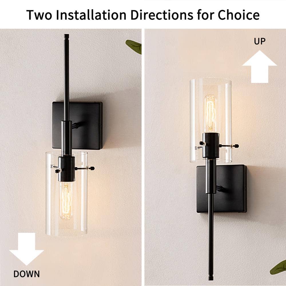Kyrid Bronze Finish Slim Wall Sconce Set of 2 with Hand-Blown Glass