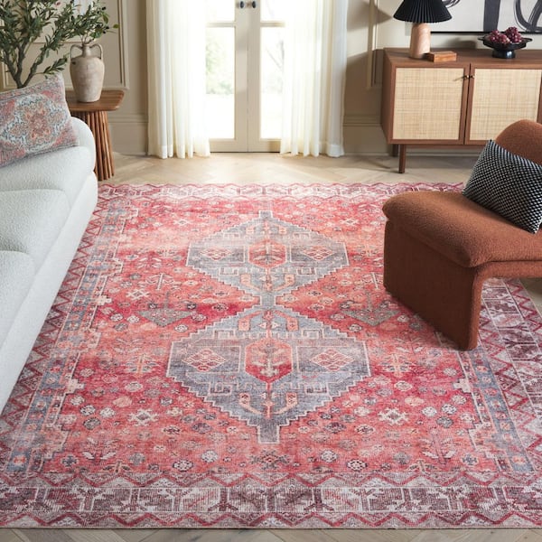 Vintage Serapi Red/Blue 8 ft. x 10 ft. Machine Washable Distressed Aztec Border Area Rug