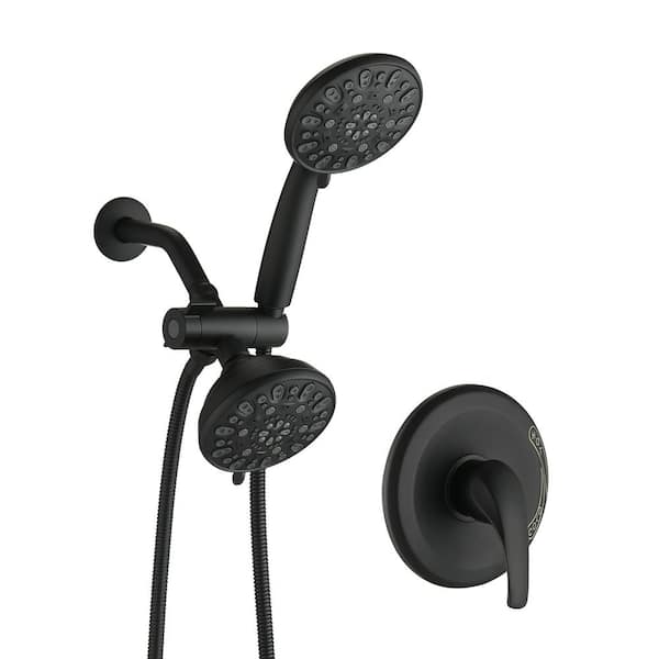 Unbranded Single Handle Wall Mount 2-Spray Shower Faucet 2.5 GPM, With 7 Function Hand Shower in Matte Black Valve Included