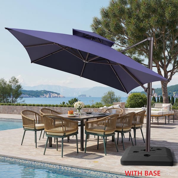 Double Top 12.5 ft. x 10 ft. Aluminum Heavy-Duty 360° Rotation Cantilever Patio Umbrella in Navy with 240 lbs. Base