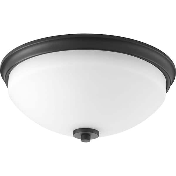 Progress Lighting Replay 2-Light Black Flush Mount with Etched White Glass