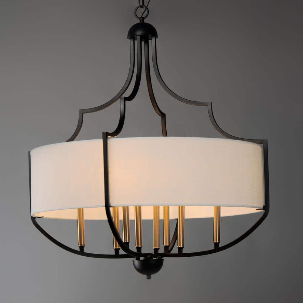 Elegant Savant 8-Light Fabric Shade Chandelier in Bronze and Antique Brass