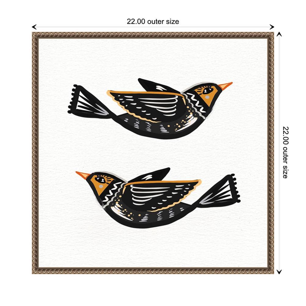 Nordic Folk Birds Abstract Canvas Wall Art with Beaded Frame