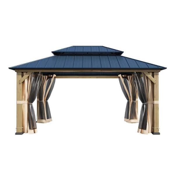Unbranded 12 ft. x 16 ft. Hardtop Gazebo with Double Roof and Aluminum Frame, Outdoor Gazebo with Premium Curtains and Nettings