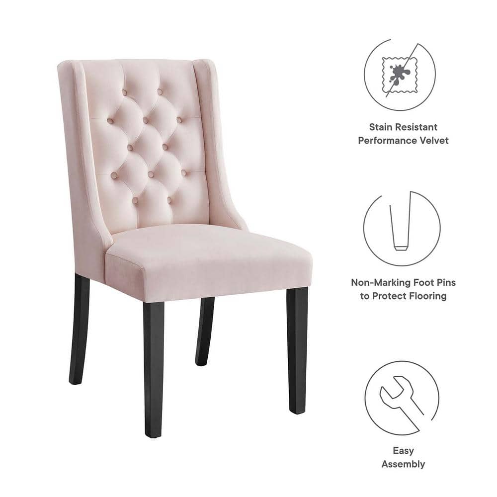 Baronet Pink Velvet Upholstered High Back Side Chairs with Wood Legs