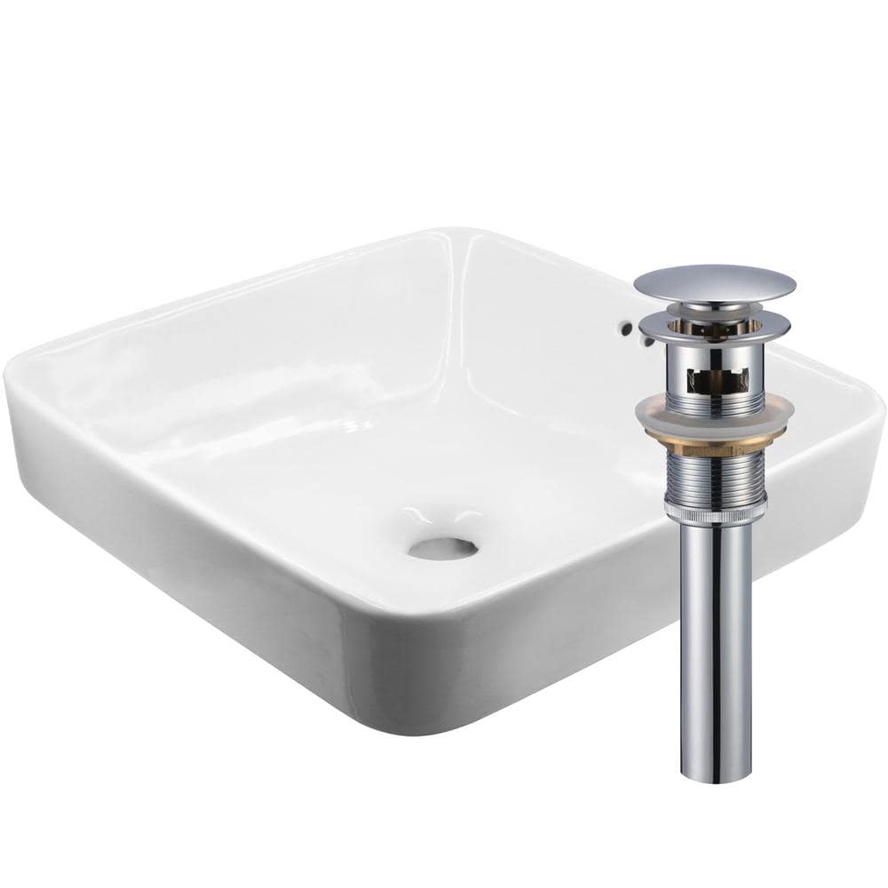 Novatto 16.75 in. Square Drop-In Bathroom Sink in White Porcelain with Overflow Drain in Chrome