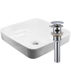 16.75 in. Square Drop-In Bathroom Sink in White Porcelain with Overflow Drain in Chrome