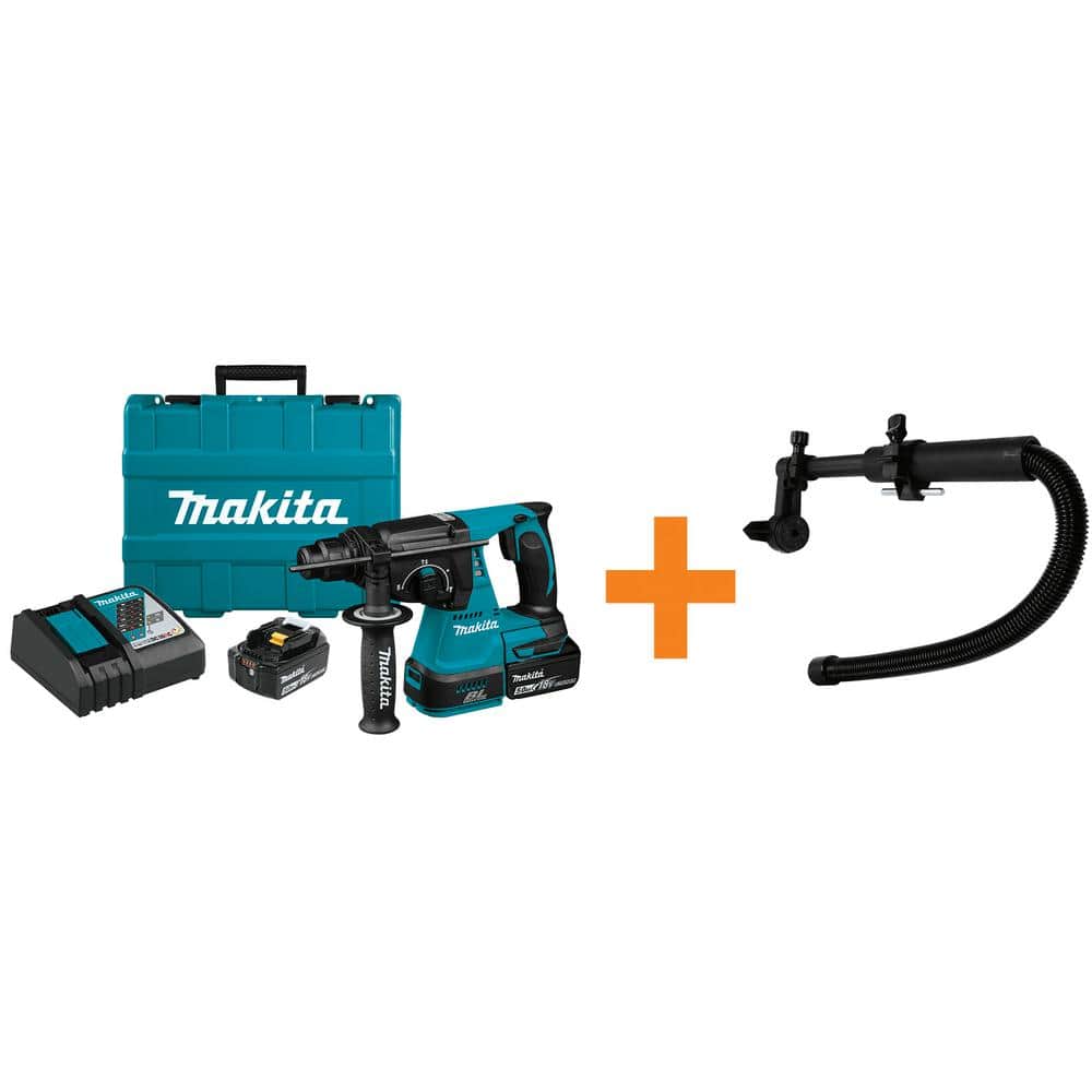 Makita 18V LXT in. Brushless Cordless SDS-Plus Concrete/Masonry Rotary  Hammer Drill Kit w/Bonus Dust Extraction Attachment XRH01T-193472-7 The  Home Depot