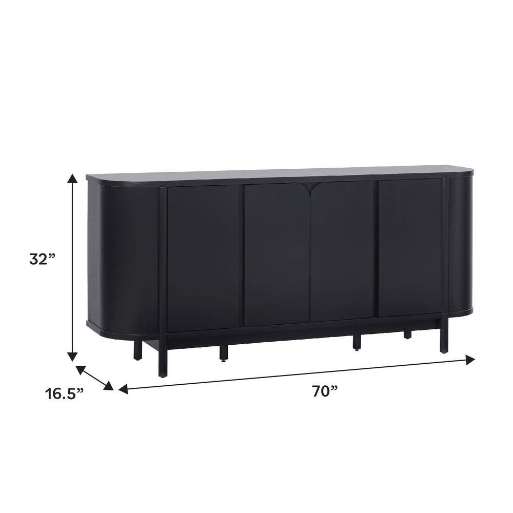 Ezra 70" Black Solid Wood Curved Sideboard Cabinet