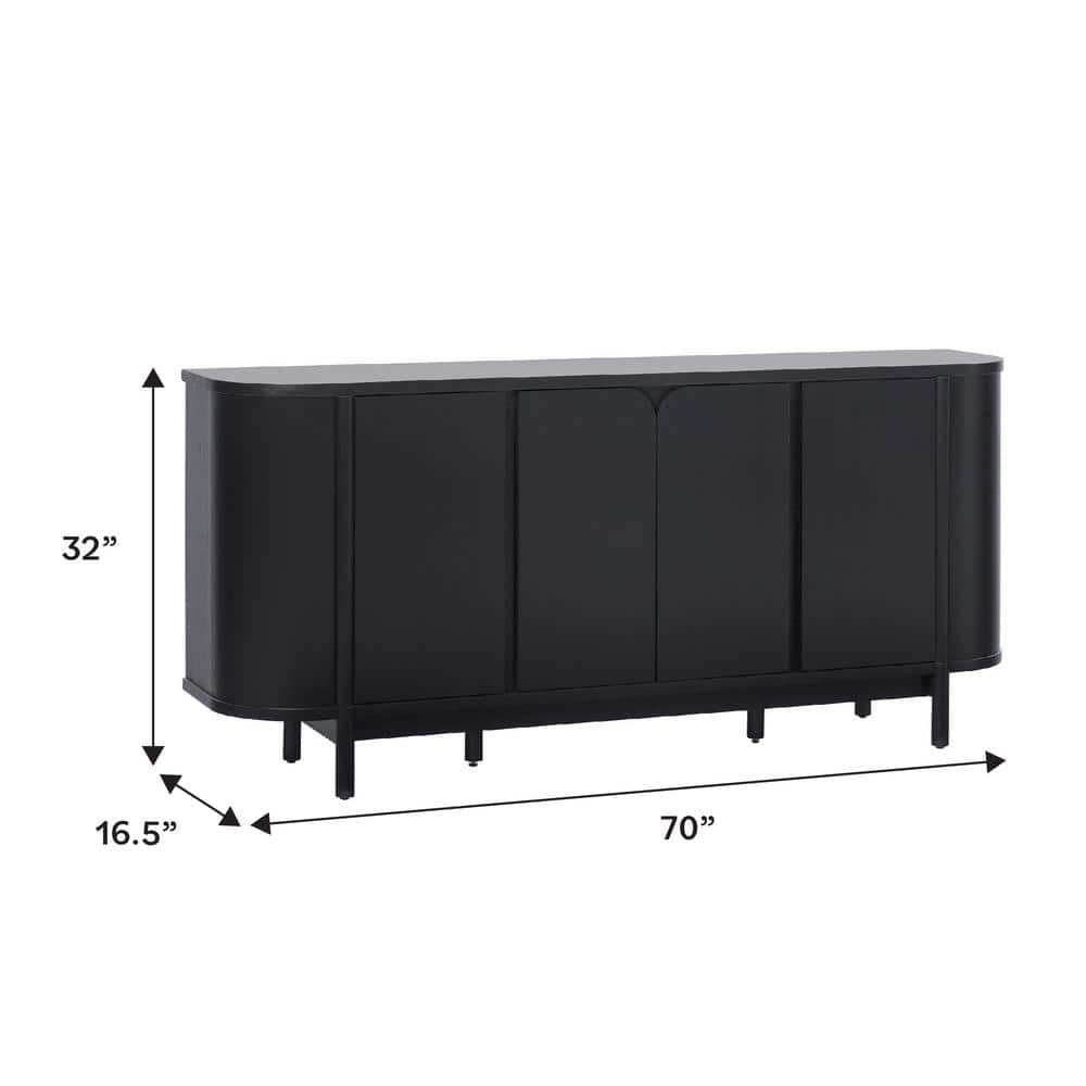 Ezra 70" Black Solid Wood Curved Sideboard Cabinet